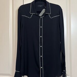 All Saints Men's Black Shirt with White Piping
